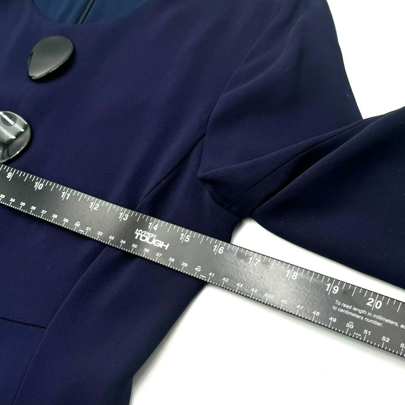 EMPORIO ARMANI Size 6 Navy Blue Midi Dress 3/4 Sleeve Lined Sheath Career Modest - Picture 5 of 8